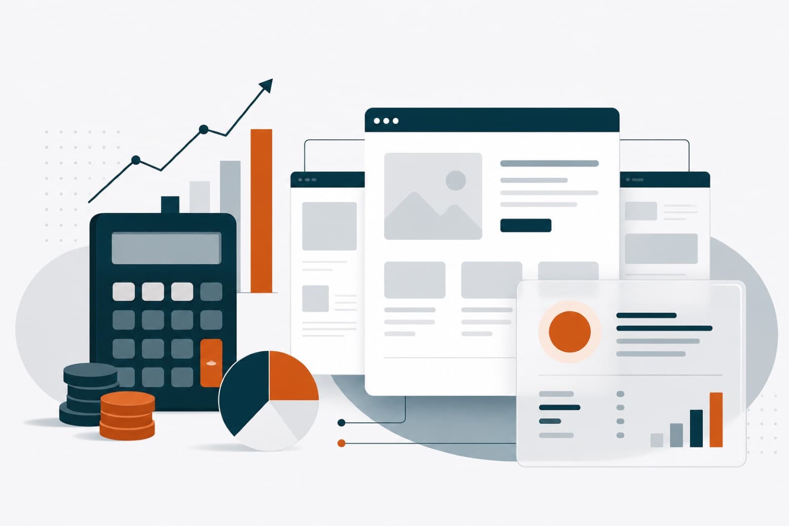Illustrazione: preventivo e costo di un sito web con wireframe e calcolo
